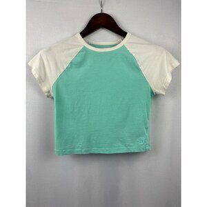 Women’s Pink Small Aqua & White Short Sleeve Crop Top